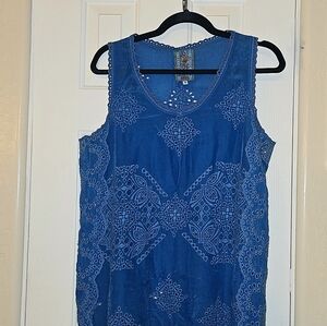 Johnny Was Embroidered Turquoise Blue Sleeveless Tank Top Size Medium NWOT